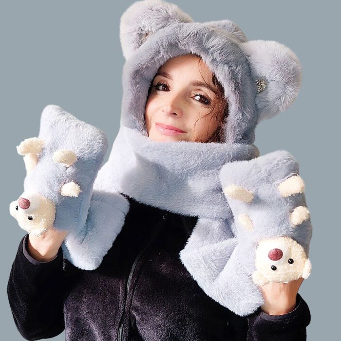 Hat-scarf with ears and scarf R2189 (gray)