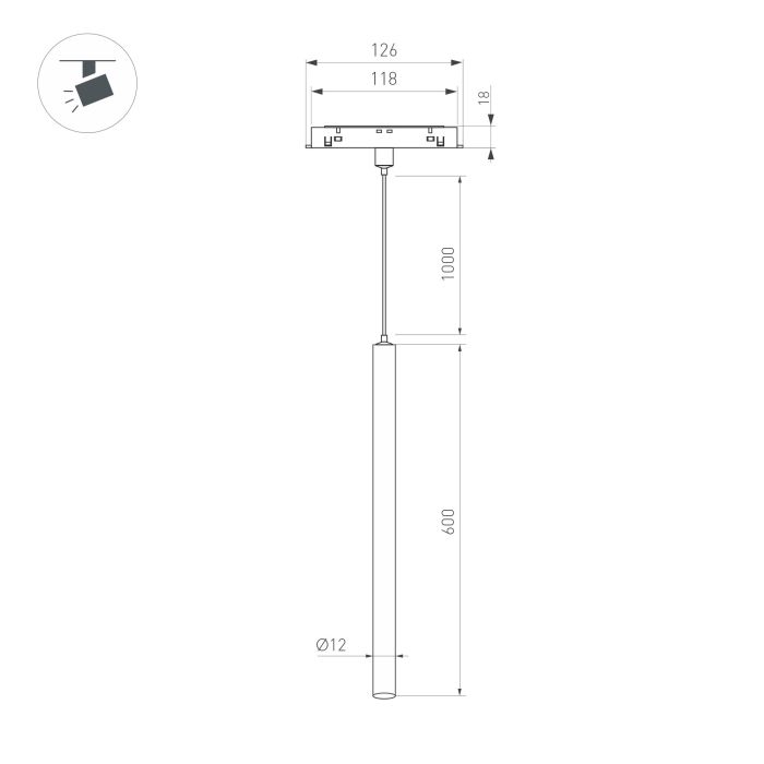 MAG-ORIENT-SPOT-HANG-L600-R12-2W Day4000 (BK, 20 deg, 48V) (Arlight, IP20 Metal, 5 years)