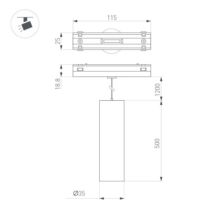 MAG-VIBE-SPOT-HANG-R35-10W Warm3000 (BK, 24 deg, 48V) (Arlight, IP20 Metal, 5 years)