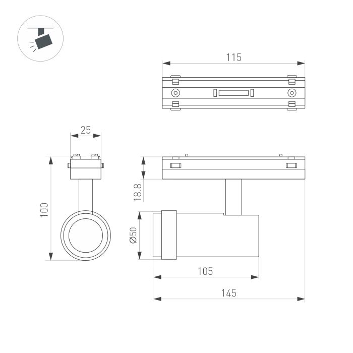 MAG-VIBE-SPOT-ZOOM-R47-10W Day4000 (BK, 20-55 deg, 48V) (Arlight, IP20 Metal, 5 years)